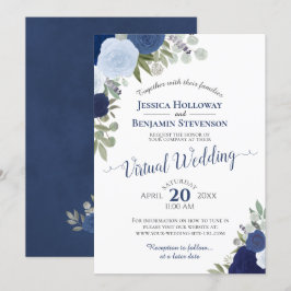 Convites Rustic Blue Watercolor Floral Virtual Wedding