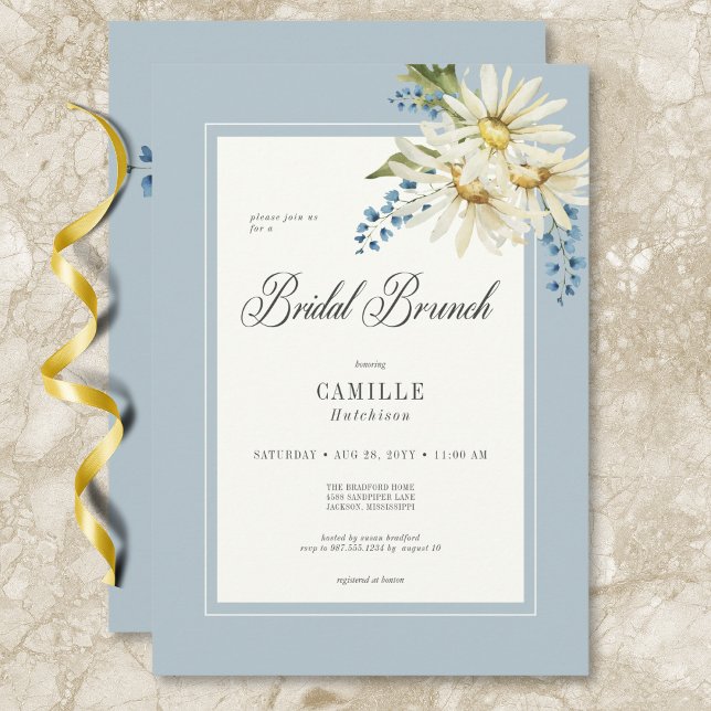 Convites Rustic Blue & White Daisies Bridal Brunch (Rustic Blue & White Daisies Bridal Brunch Invitation)