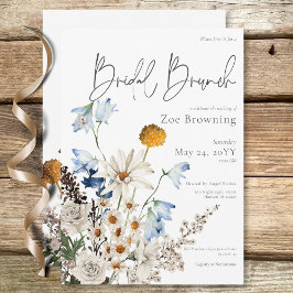 Convites Rustic Blue Wildflower & Daisies Bridal Brunch