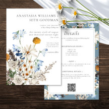 Rustic Blue Wildflower & Daisies Casando Dois Lado