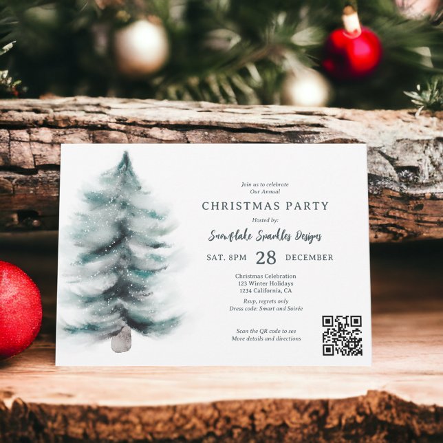 Convites Rustic Blue Winter SnowPines Natal Corporativo Nat (Rustic Blue Winter snowy Pines Corporate Christmas Invitation)