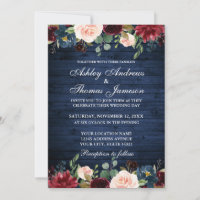 Rustic Blue Wood Weding Floral Burgundy Azul