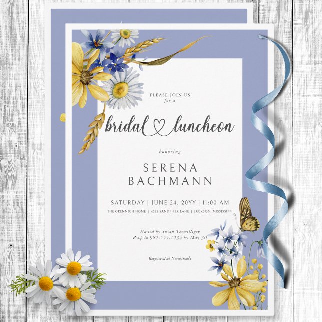 Convites Rustic Blue & Yellow Wildflower Bridal Brunch (Rustic Blue & Yellow Wildflowers Bridal Brunch Invitation)