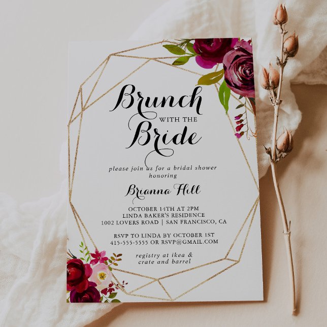 Convites Rustic Blush Burgundy Brunch com o Chá (Criador carregado)