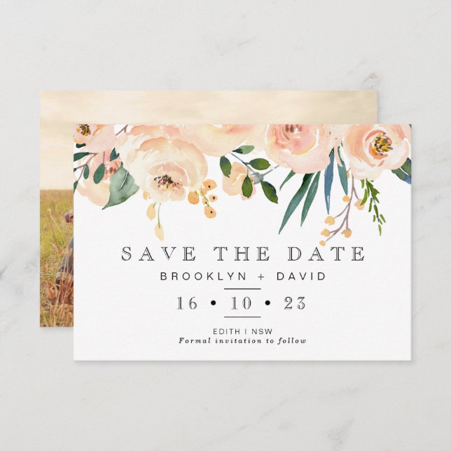 Convites Rustic Blush Floral Weding The Date Card (Frente/Verso)