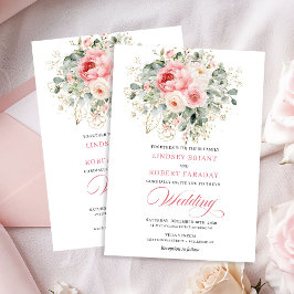 Convites Rustic Blush Peony Gold Frame Wedding Invitation