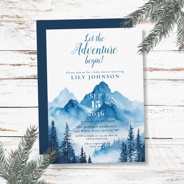 Convites Rustic Boho Adventure inicia Chá de fraldas de mon (Rustic Boho Adventure Begin Mountain Baby Shower Invitation)