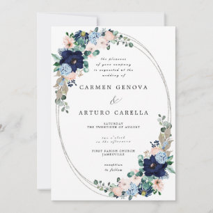 Convites Rustic Boho Blush Pink Dusty Blue Floral Casamento
