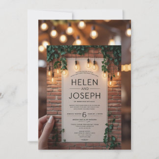 Convites Rustic Boho Brick Wall & String Lights Casamento I
