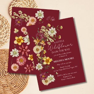 Convites Rustic Boho Burgundy Chá de fraldas de flor selvag