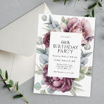 Convites Rustic Boho Burgundy Plum Floral 60º Aniversário<br><div class="desc">Uma design ultra-feminina do 60º convite de aniversário que captura a essência da elegância rústica com a sua abundante exposição de peões e rosas na harmonização da pescada profunda, ameixa e rosa empoeirado com a verde-verde-eucalipto à deriva. Os elementos botânicos femininos pop com estilo e sofisticação. Personalize o modelo de...</div>