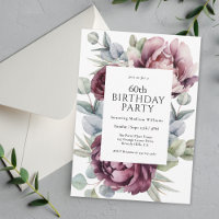 Rustic Boho Burgundy Plum Floral 60º Aniversário