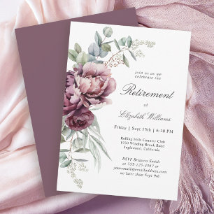 Convites Rustic Boho Burgundy Plum Floral Retirement Party