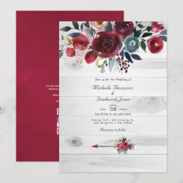 Convites Rustic Boho Chic Burgundy e Marinho Floral Weding