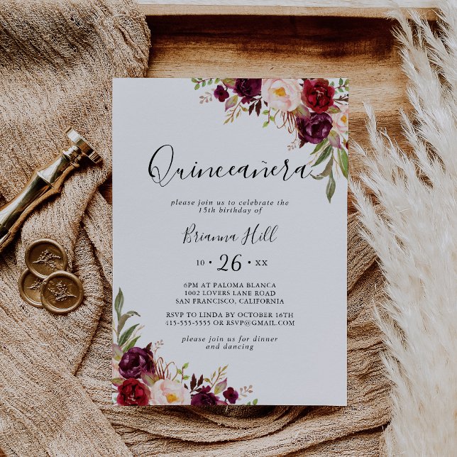 Convites Rustic Boho Colorful Floral Quinceañera (Criador carregado)