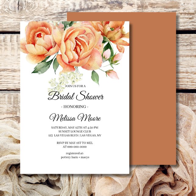 Convites Rustic Boho Coral Peach Flowers Greenery (Criador carregado)