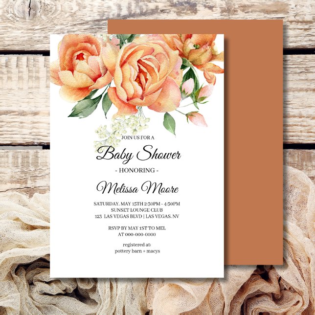 Convites Rustic Boho Coral Peach Flowers Greenery (Criador carregado)