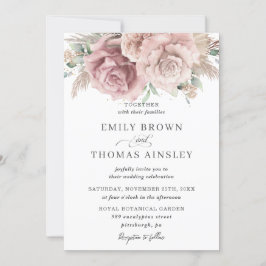 Convites Rustic Boho Dusty Rosa Blush Floral Pampas Casamen