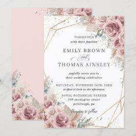 Convites Rustic Boho Dusty Rosa Blush Floral Pampas Casamen