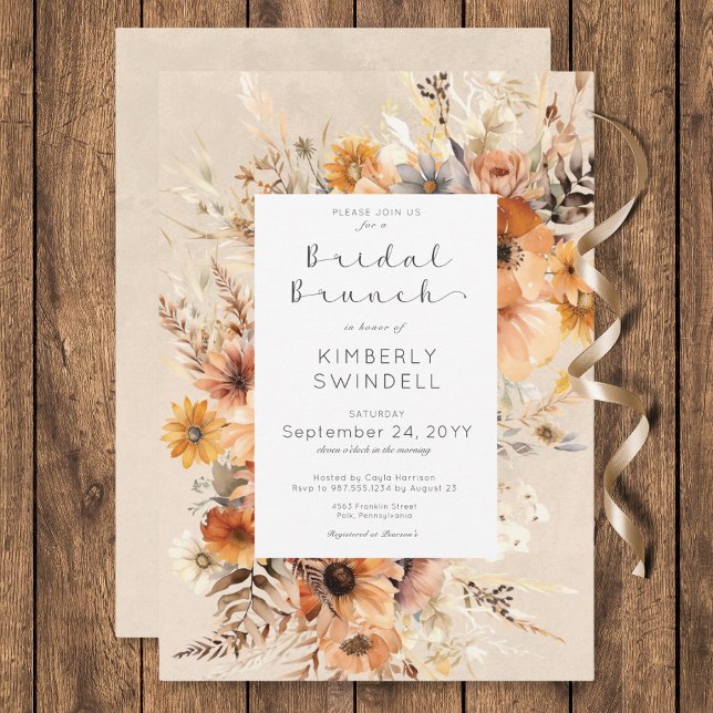 Convites Rustic Boho Fall Floral Frame Bridal Brunch (Rustic Boho Fall Floral Frame Bridal Brunch Invitation)