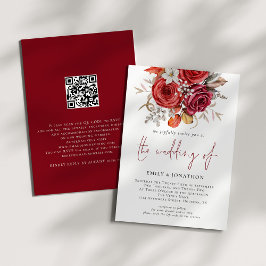 Convites Rustic Boho Fall Florals Código QR Casamento