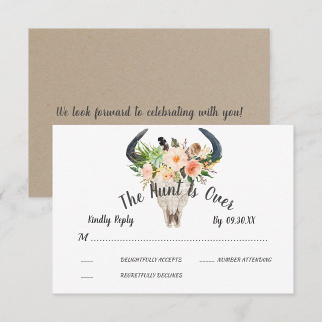 Convites Rustic Boho Floral Antelope Hunt está sobre RSVP (Frente/Verso)