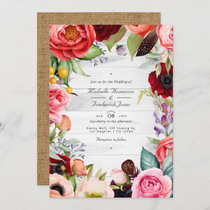 Convites Rustic Boho Floral Bohemian Código QR RSVP Casamen