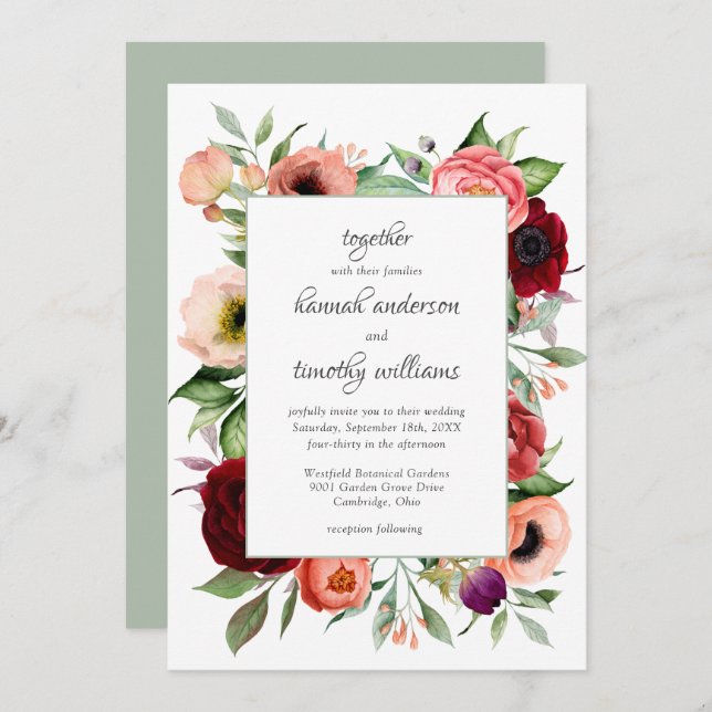 Convites Rustic Boho Floral Charm Wedding (Frente/Verso)
