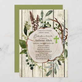Convites Rustic Boho Greenery Primeira Comunhão Sagrada