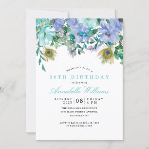 Convites Rustic Boho Mint Blue Floral aniversário de 30 ano