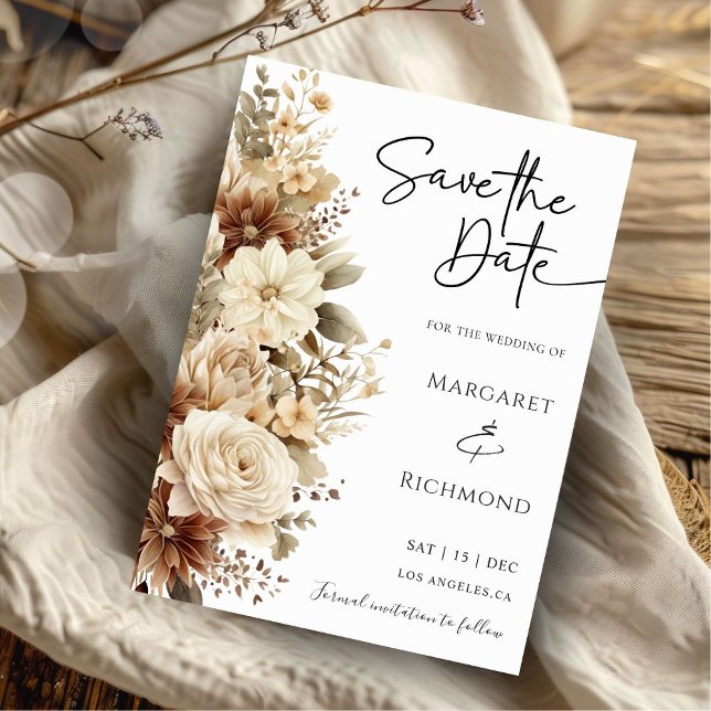 Convites Rustic Boho Neutral Floral Casamento Salvar Data (Criador carregado)