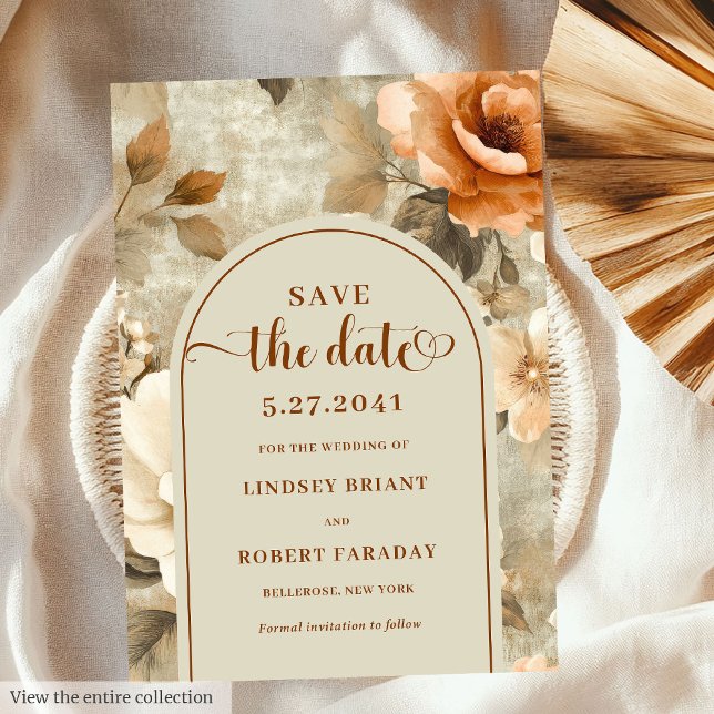 Convites Rustic Boho Rusty Ivory Sage Floral Save The Date (Rustic Boho Rusty Ivory Sage Floral Save The Date)