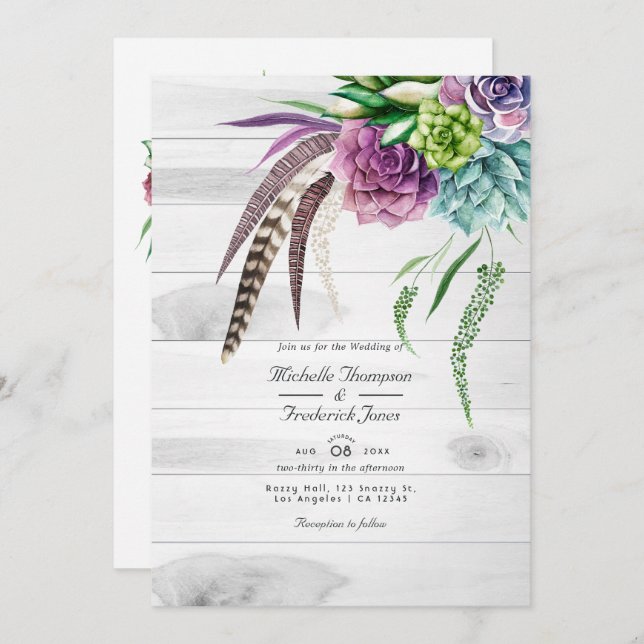 Convites Rustic Boho Succulents Código QR Casamento RSVP (Frente/Verso)