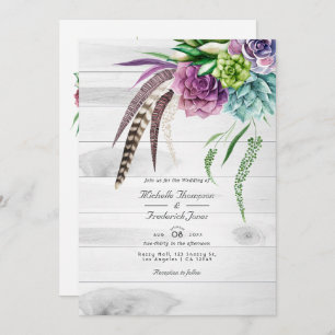 Convites Rustic Boho Succulents Código QR Casamento RSVP