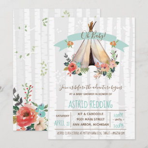 Convites Rustic Boho Teepee Gênero Chá de fraldas neutro