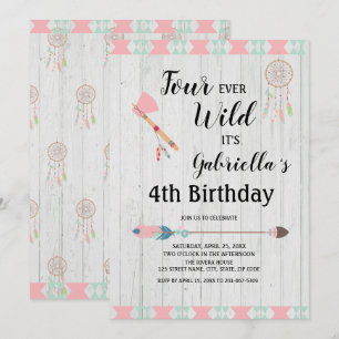 Convites Rustic Boho Tribal Quatro Nunca Selvagem 4º Anive