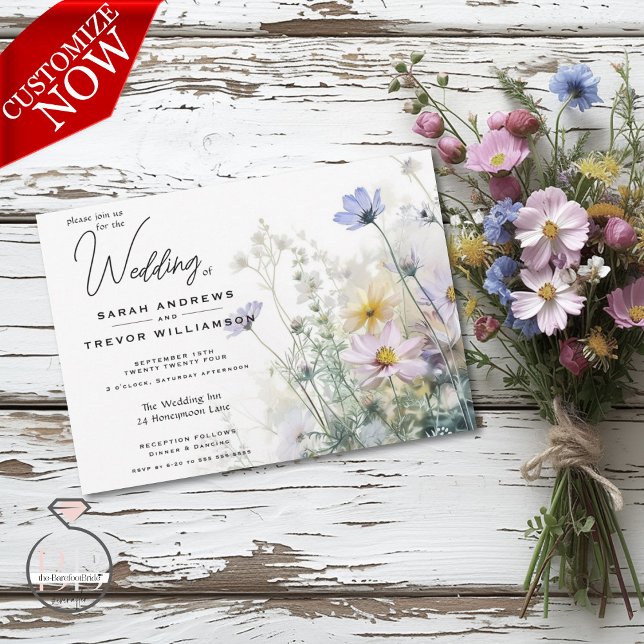 Convites Rustic Boho Watercolor (Easy to customize )