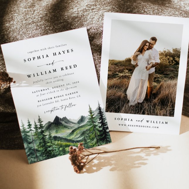 Convites Rustic Boho Watercolor Mountain Wedding (Criador carregado)