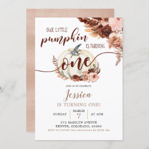 Convites Rustic Boho White Pumpkin Primeiro Aniversário