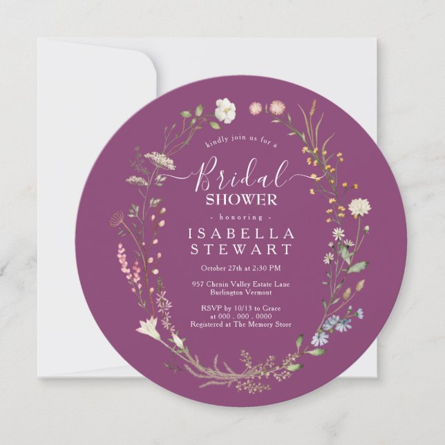 Convites Rustic Boho Wildflower Berry Chá de panela (Frente)