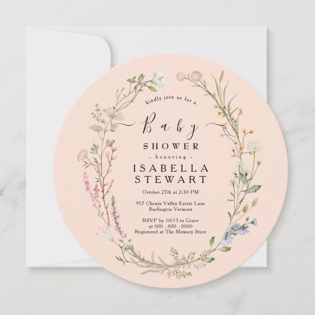 Convites Rustic Boho Wildflower Blush Chá de fraldas Rosa (Frente)