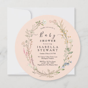Convites Rustic Boho Wildflower Blush Chá de fraldas Rosa