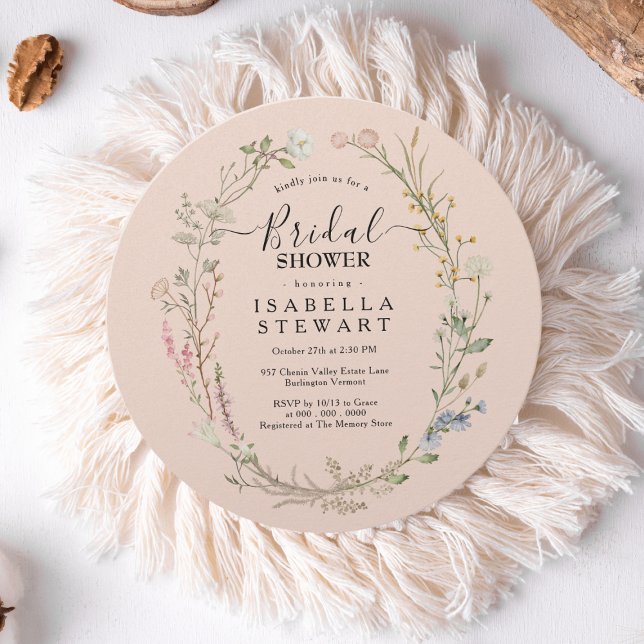 Convites Rustic Boho Wildflower Blush Chá de panela Rosa (Criador carregado)