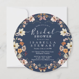 Convites Rustic Boho Wildflower Marinho Chá de panela Azul