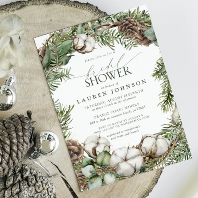 Convites Rustic Boho Winter Greenery Pinecone Chá de panela (Bridal Shower Invitation!)