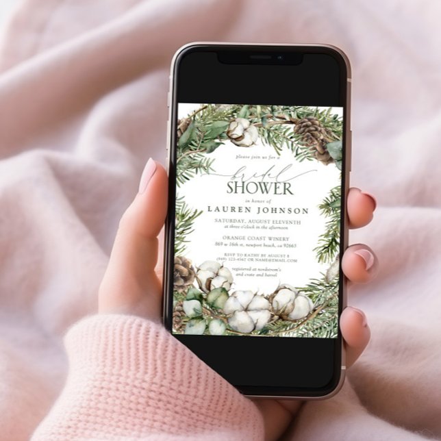 Convites Rustic Boho Winter Greenery Pinecone Chá de panela (Criador carregado)