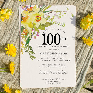 Convites Rustic Boho Yellow Daffodil 100º Aniversário