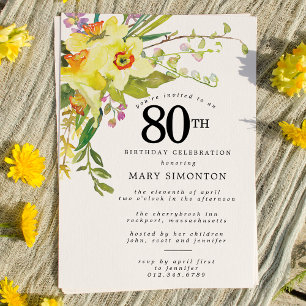 Convites Rustic Boho Yellow Daffodil 80 Aniversário