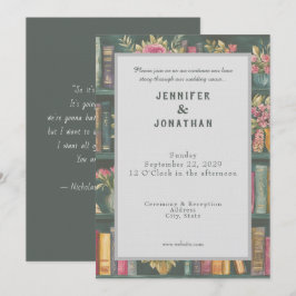 Convites Rustic Book Lovers Print Floral Wedding Invitation