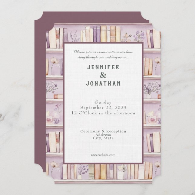 Convites Rustic Book Lovers Print Wedding Invitation (Frente/Verso)